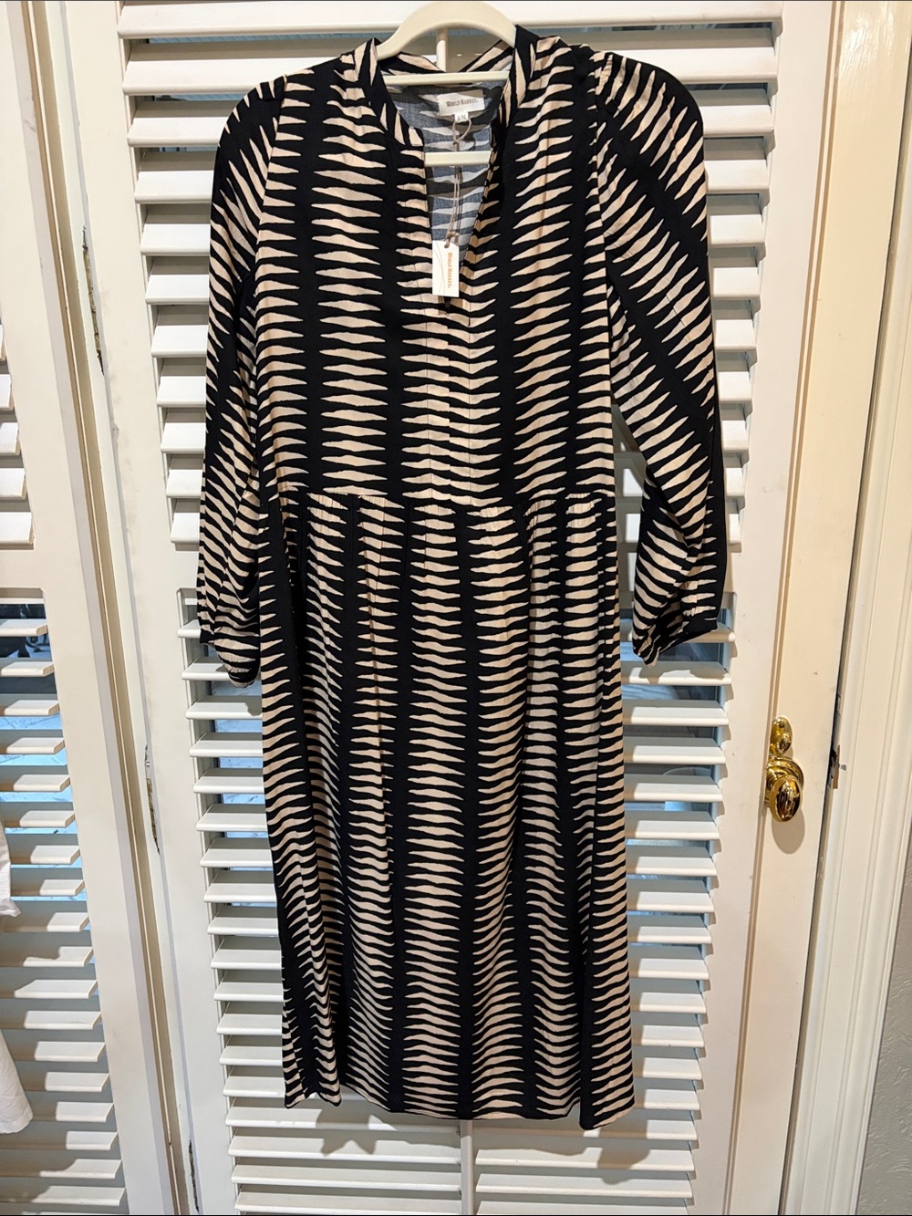 Cost Plus World Market Black and Cream Geometric Long-Sleeve Dress. S/M. NWT